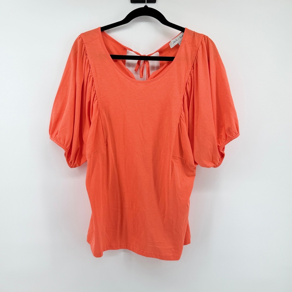 Jack + Avery Top Puff Sleeve XL Orange Women Short Sleeve V-Neck Cotton Tee